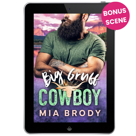 an e-book mockup featuring the cover of Big Gruff Cowboy by Mia Brody
